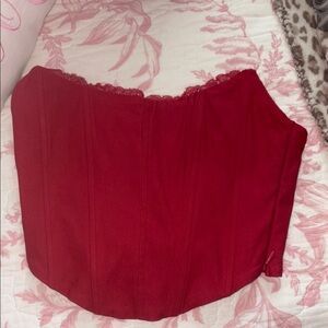 GARAGE Red Lace-Trimmed Corset Top